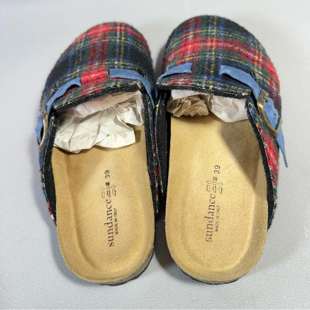 Sundance Multicolored Plaid Wool Cork Comfort Clogs - Picture 5 of 12